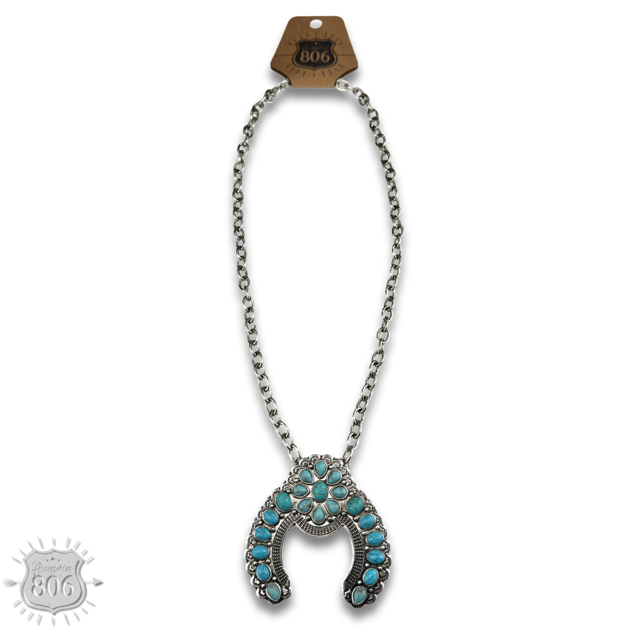 Silver and turquoise squash blossom necklace