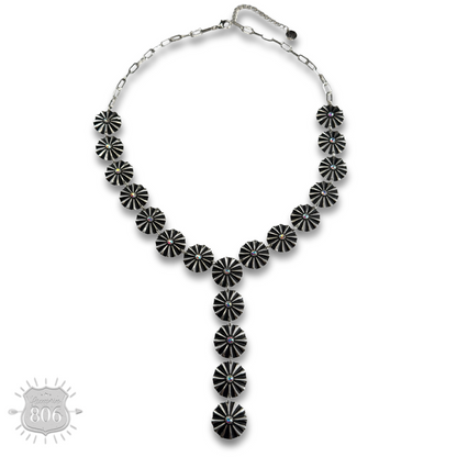 Starburst concho long Y necklace with iridescent rhinestones
