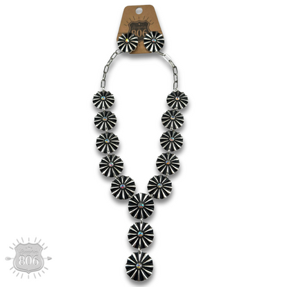 Starburst concho Y with iridescent rhinestones necklace and earring set