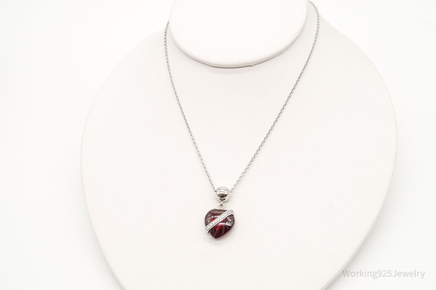 Vintage Designer RP Cubic Zirconia Glass Heart Sterling Silver Necklace