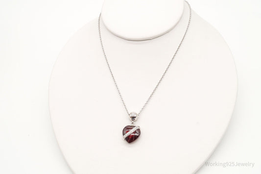 Vintage Designer RP Cubic Zirconia Glass Heart Sterling Silver Necklace