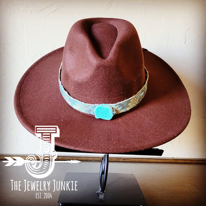 **Boho Western Felt Hat w/ Choice of Leather Hat Band w/ Turquoise Slab-Brown 980h