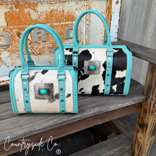 Cowhide Turquoise Concho Speedy Bag
