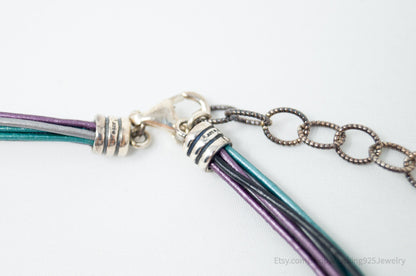 Vintage Designer Carolyn Pollack Relios Leather Sterling Silver Necklace