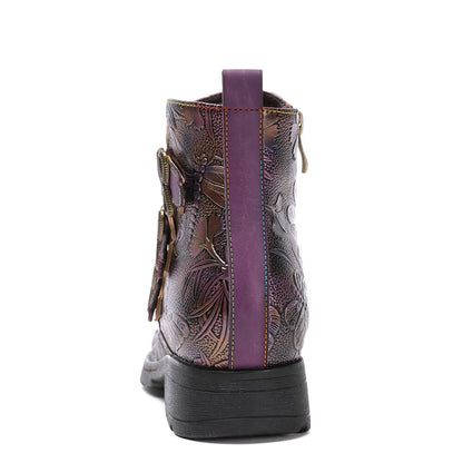 Genuine Leather Hand Painted Flat Boots