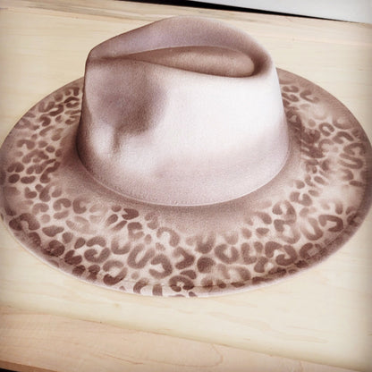 Hand-Painted Leopard Boho Western Cowgirl Hat Only-Brown 986q