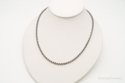 Vintage High Fashion Sterling Silver Puffy Box Chain Link Necklace