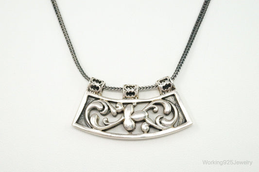 Vintage Silpada Retired Floral Curved Bar Slide Sterling Silver Necklace