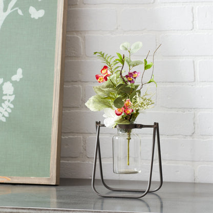 Set of 2 Hanging Glass Jar Vase Set with Metal Stand