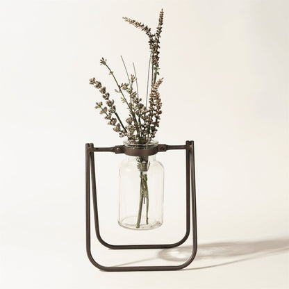 Set of 2 Hanging Glass Jar Vase Set with Metal Stand