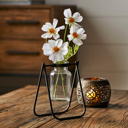 Set of 2 Hanging Glass Jar Vase Set with Metal Stand