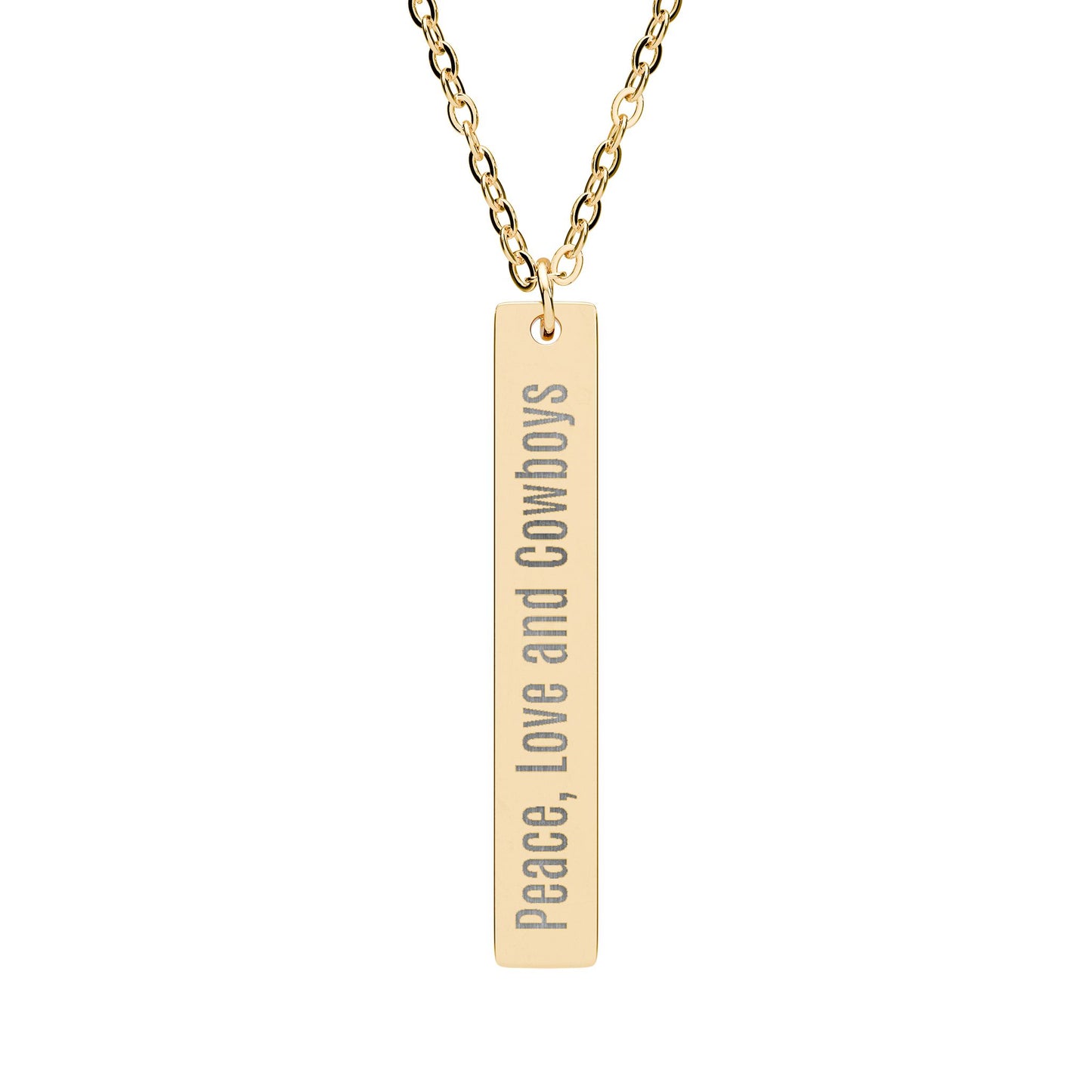 Peace, Love and Cowboys - Vertical Bar Necklace with Engraving