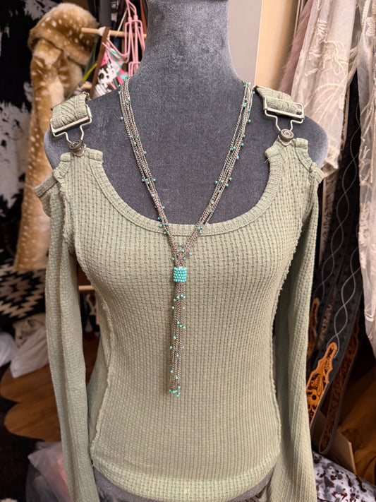 Vintage Washing Solid Buckle Open Shoulder Knit Thermal Top-Multiple Colors