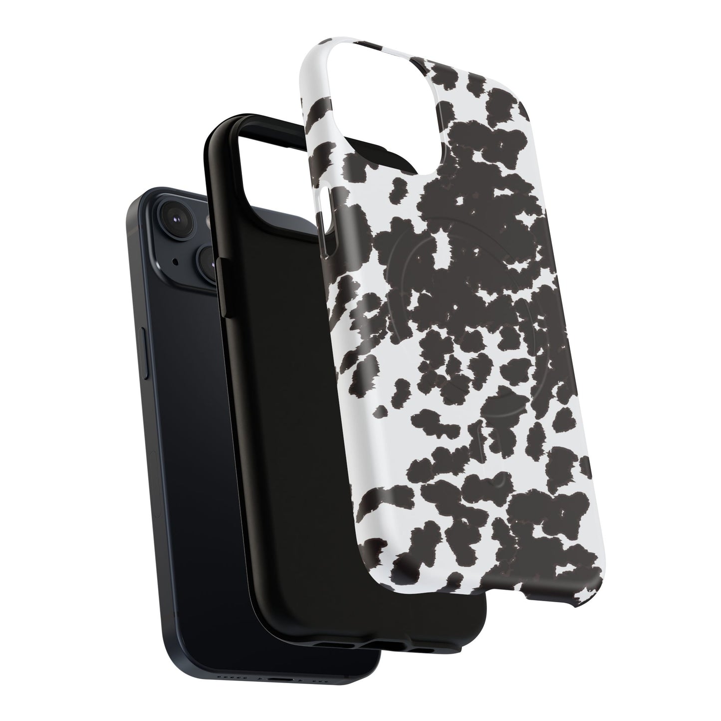 Cow Print Tough Magnetic Phone Case — Black & White Protective MagSafe Cover