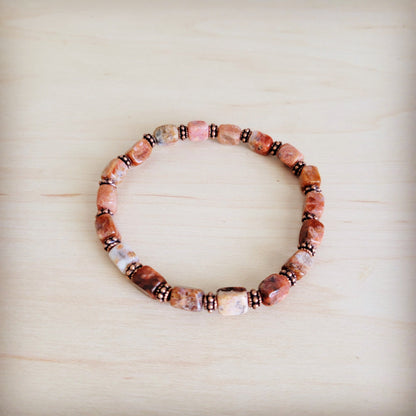 Genuine Regalite and Copper Stretch Beaded Bracelet Earth 812e