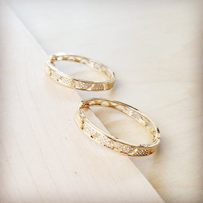 Geometric Sparkle Statement Gold Hoop Earrings 219ck