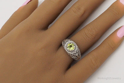 Vintage CNA Peridot Filigree Sterling Silver Ring - Size 6