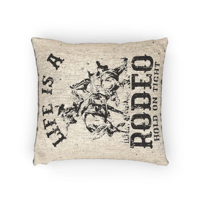 Life is a Rodeo Woven Pillow for Rodeo Lovers, Rustic Home Decor, Western Style Cushion, Perfect Gift for Cowgirls and Cowboys, Rodeo Themed Room Accent