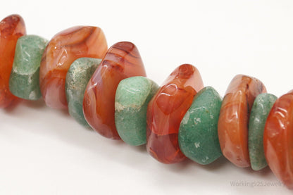 Chunky Vintage Aventurine Carnelian Beaded Necklace 30"