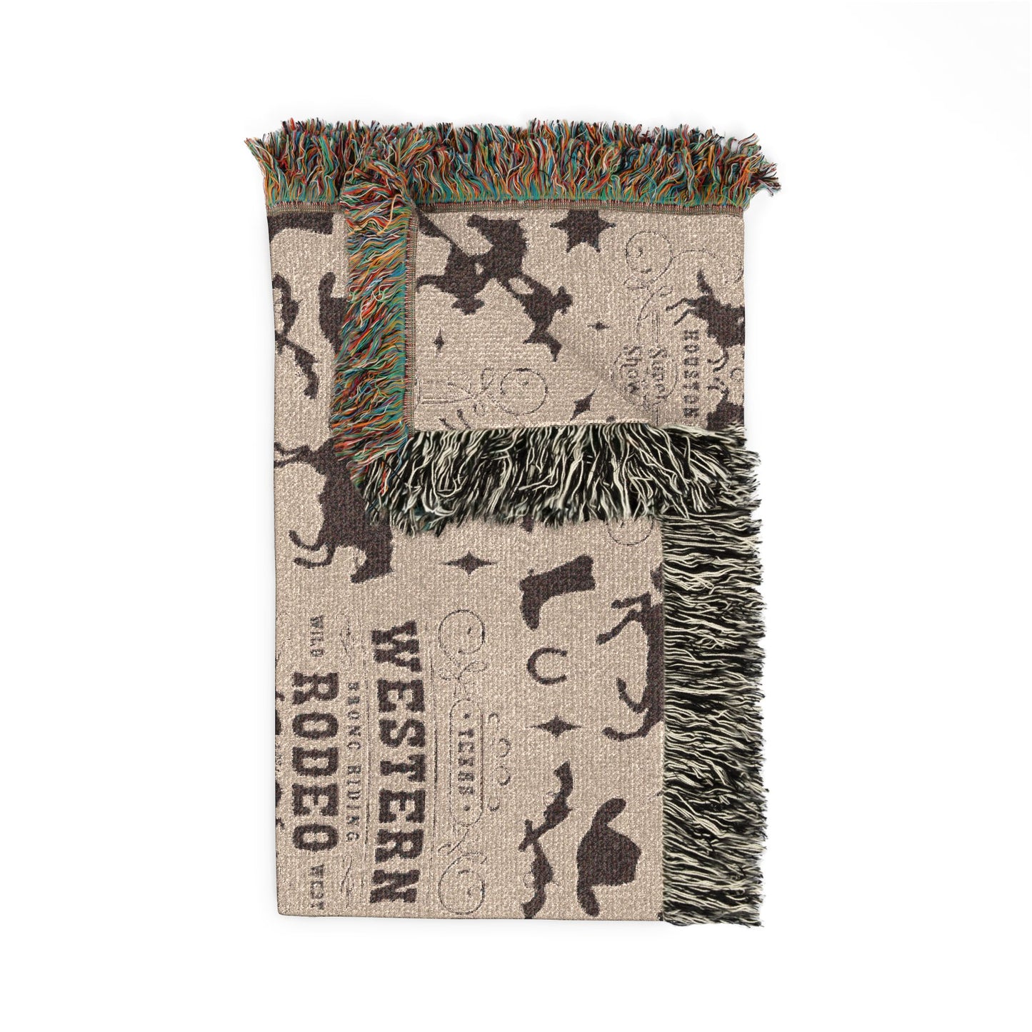 Western Rodeo Woven Blanket — Cowboy Silhouette Throw