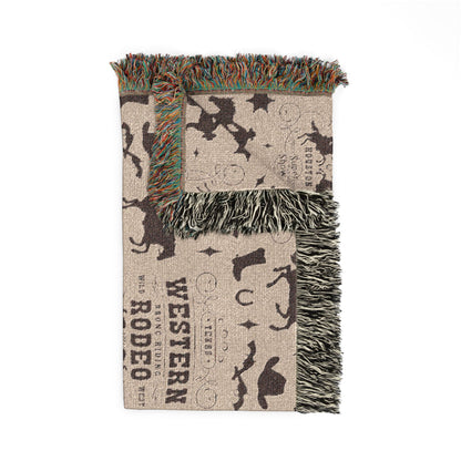 Western Rodeo Woven Blanket — Cowboy Silhouette Throw