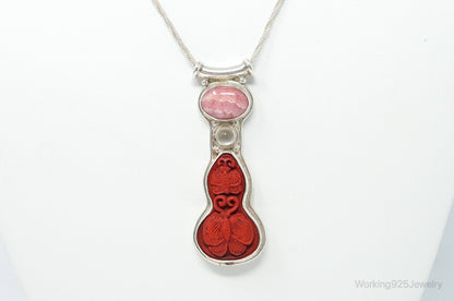 Designer SAJEN Cinnabar Rhodocrosite White Moonstone Sterling Silver Necklace