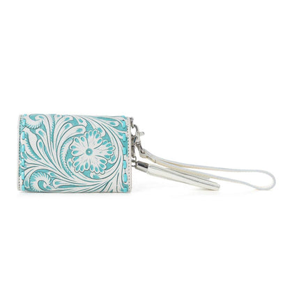 Myra Elise Handtooled Leather Wallet in Western Cyan: Western Cyan