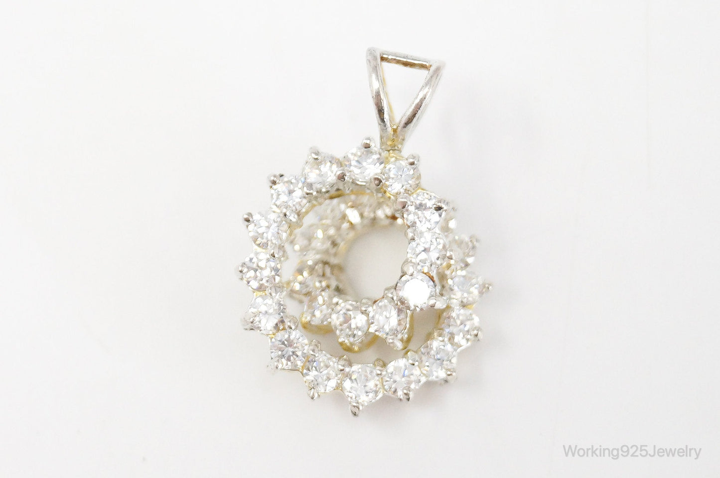 Vintage Art Deco Cubic Zirconia Sterling Silver Necklace Pendant