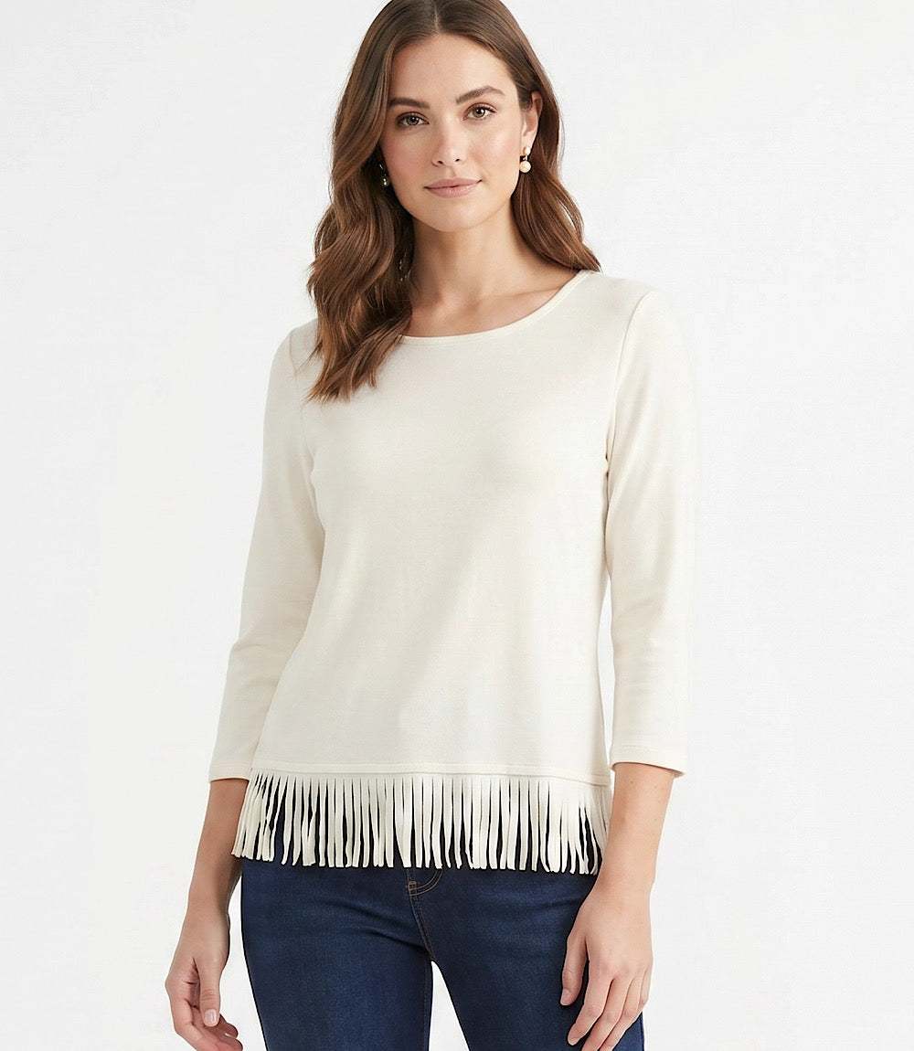 3/4 Sleeve Fringe Boatneck Top