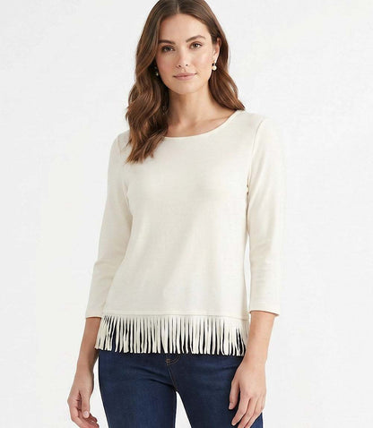 3/4 Sleeve Fringe Boatneck Top