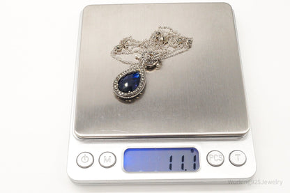 Designer Judith Jack Blue Stone Marcasite Sterling Silver Necklace