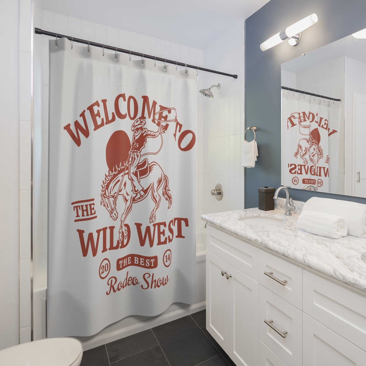 Rodeo Shower Curtain - "Welcome to the Wild West" Cowboy Bathroom Decor