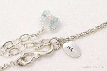Vintage Designer ML Modernist Blue Topaz Quartz Sterling Silver Chain Necklace
