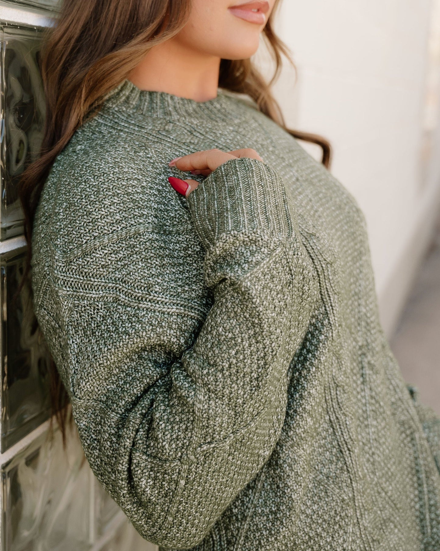 Cable Knit Sweater Dress - Green
