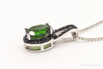 Vintage Designer JZ Emerald Black Spinel Sterling Silver Necklace