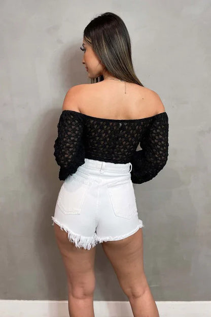 LUXE SHEER LACE OFF SHOULDER LONG SLEEVE BODYSUIT
