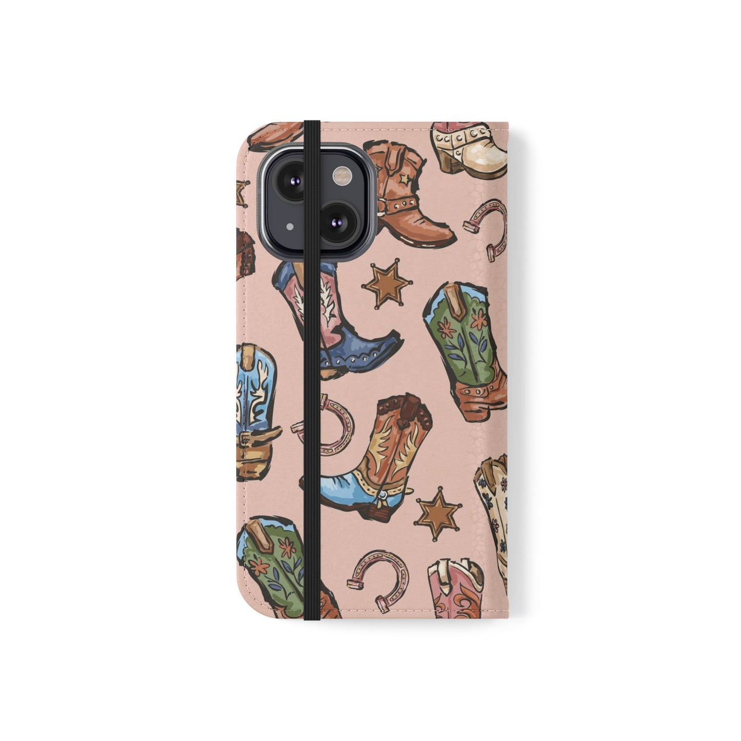 Western Boots Flip Wallet Phone Cases Pink