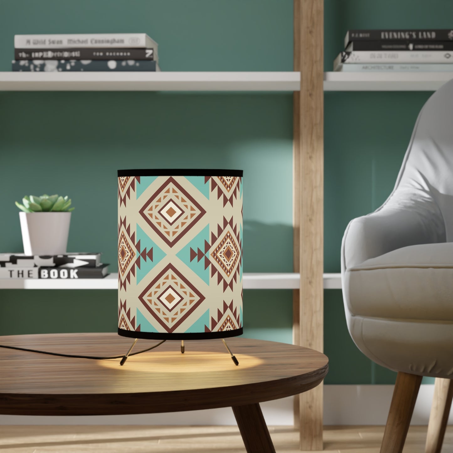 Tribal Pattern Tripod Lamp - High-Res Printed Shade, Stylish Home Décor