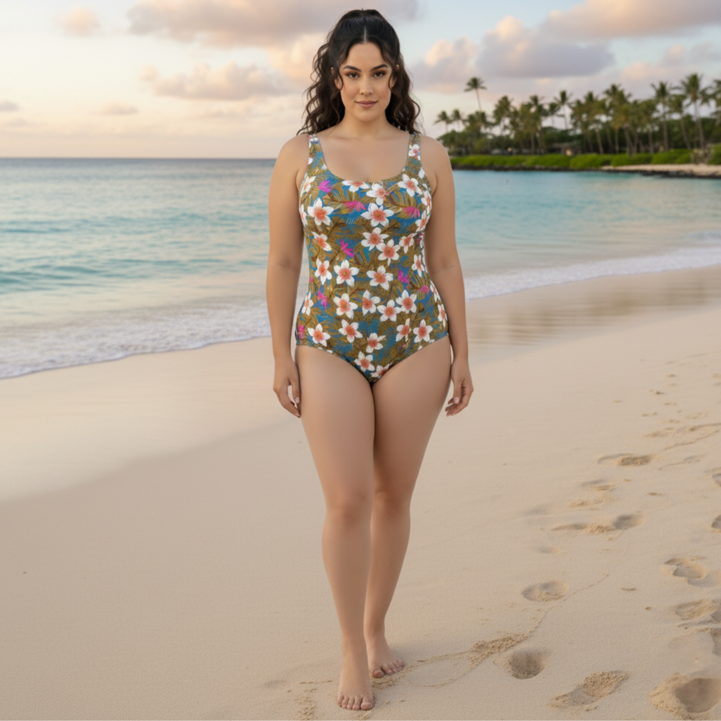InstantFigure Hawaii One Piece Basic Scoop Tank Swimsuit 86310P