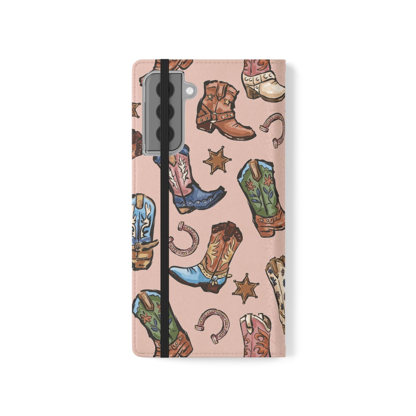 Western Boots Flip Wallet Phone Cases Pink