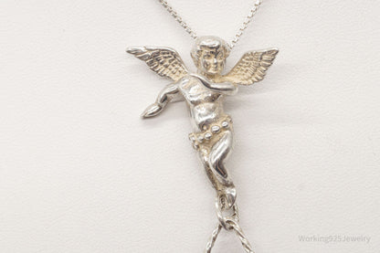 Vintage Amethyst Crystal Cherub Sterling Silver Necklace