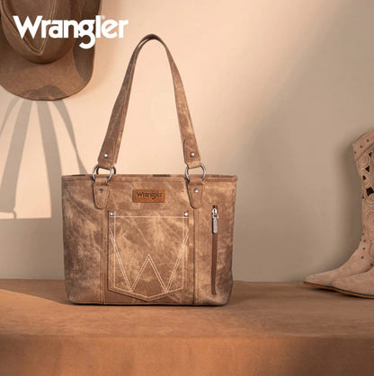 Wrangler "W" Stitch Water Repellent Denim Pocket Zippered Tote Bag