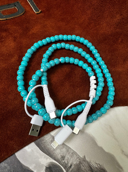 4-Way Turquoise Beaded Phone Charger