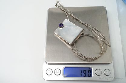Vintage Large Mother Of Pearl Amethyst Modernist Sterling Silver Necklace