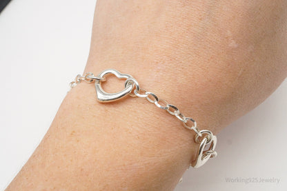 Vintage Italian Hearts Chain Link Sterling Silver Bracelet