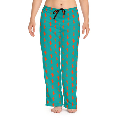 Lightning Bolt Lounge Pajama Pants — Teal & Orange All-Over Print