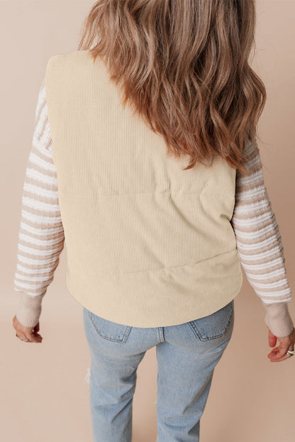 Scottie Solid Color Corduroy Puffer Vest Coat - Beige