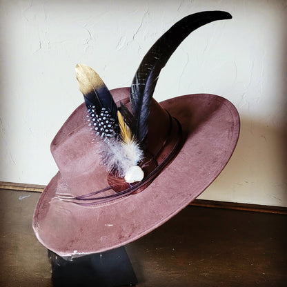**Boho Western Hat w/ Choice of Feather Hat Band-Brown 982d