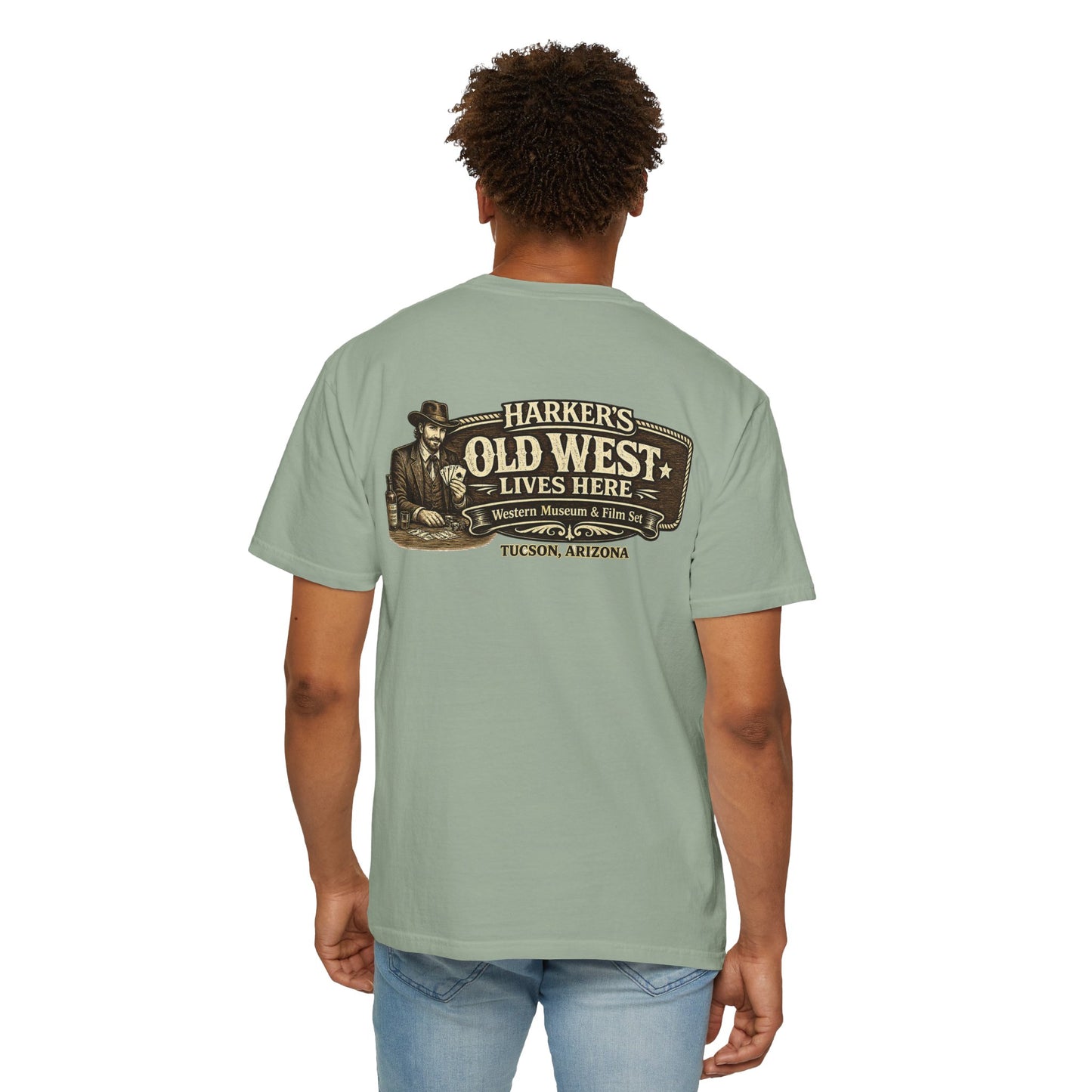 Harker's Gambler Unisex T-Shirt — “Harker’s Old West Lives Here” Vintage Western Tee