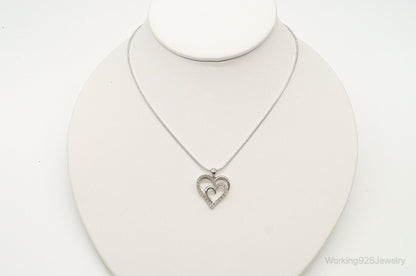 Vintage Designer SUN Diamond Heart Sterling Silver Necklace